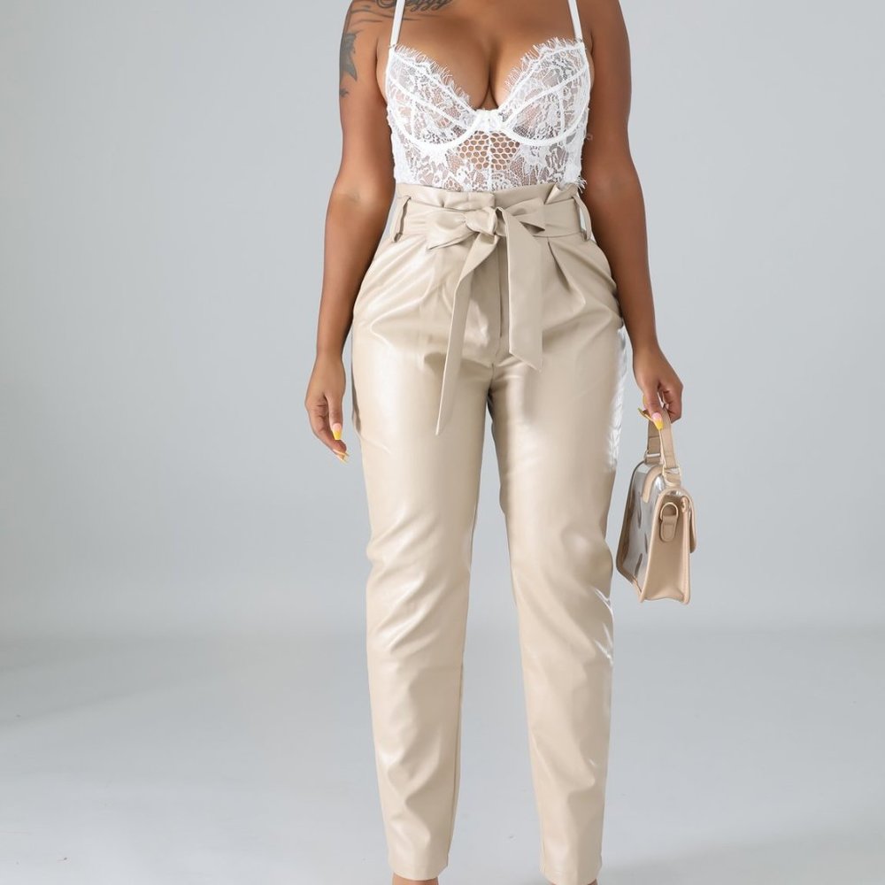 Beige Leatherette Pants